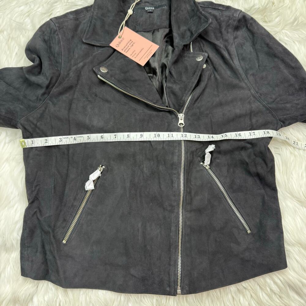 Quince 100% Suede Biker Jacket Charcoal Black Size L Goat Leather Classic NWT - Picture 11 of 16